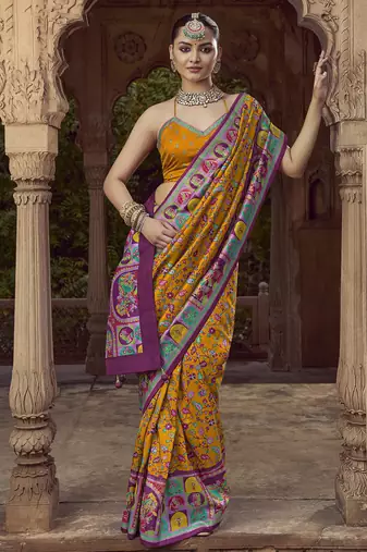 mustard floral zaal print patola saree