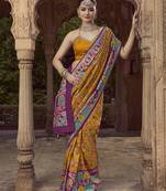 mustard floral zaal print patola saree