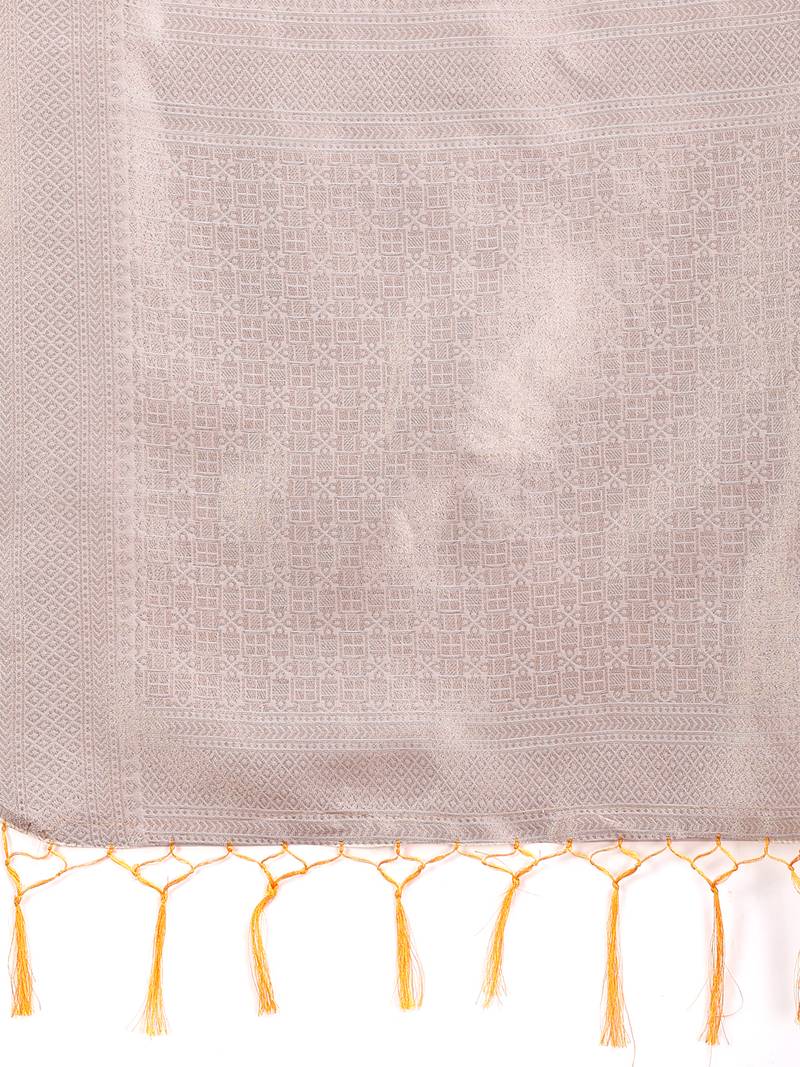 white & orange color cotton zari woven saree with blouse