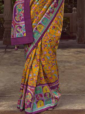 mustard floral zaal print patola saree 4