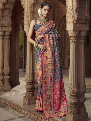 grey floral zaal print patola saree 1