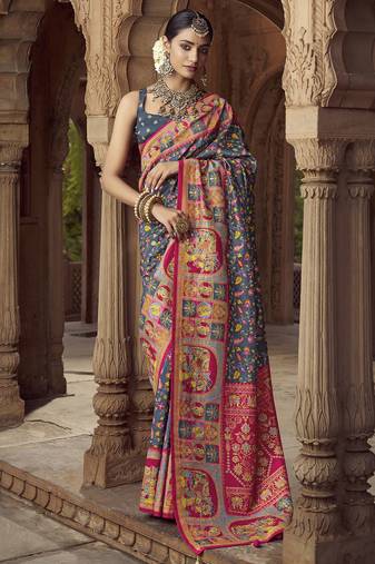 grey floral zaal print patola saree