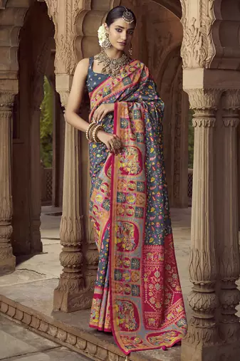 grey floral zaal print patola saree
