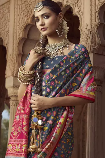 grey floral zaal print patola saree