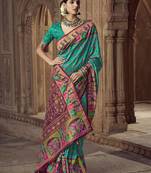 teal floral zaal print patola saree