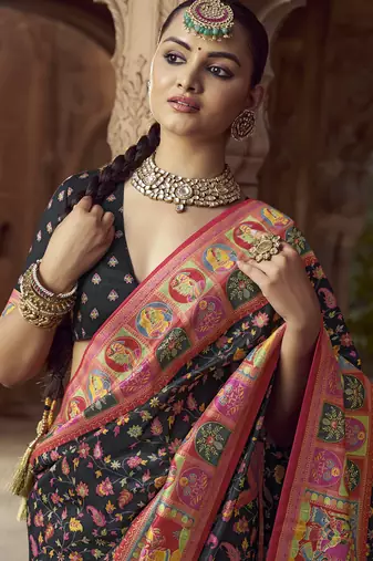black floral zaal print patola saree