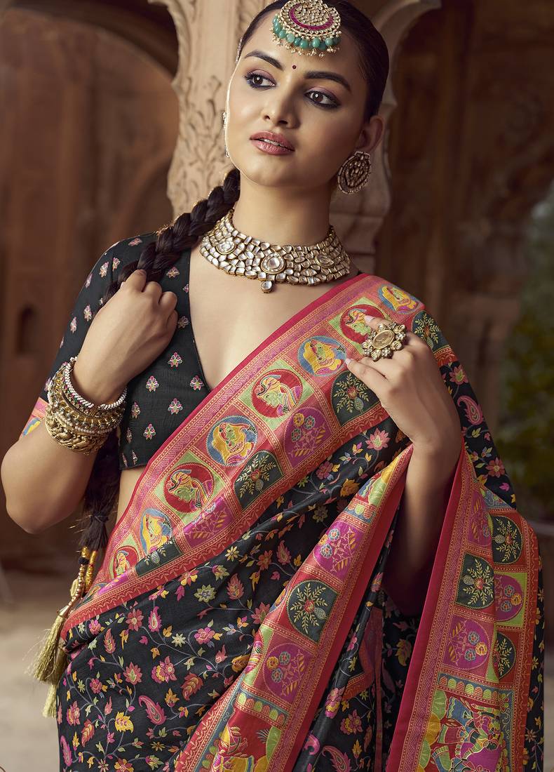 black floral zaal print patola saree