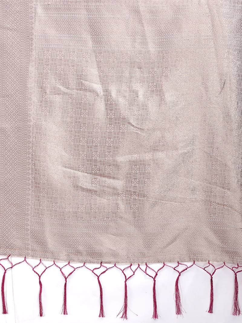 white & purple color cotton zari woven saree with blouse