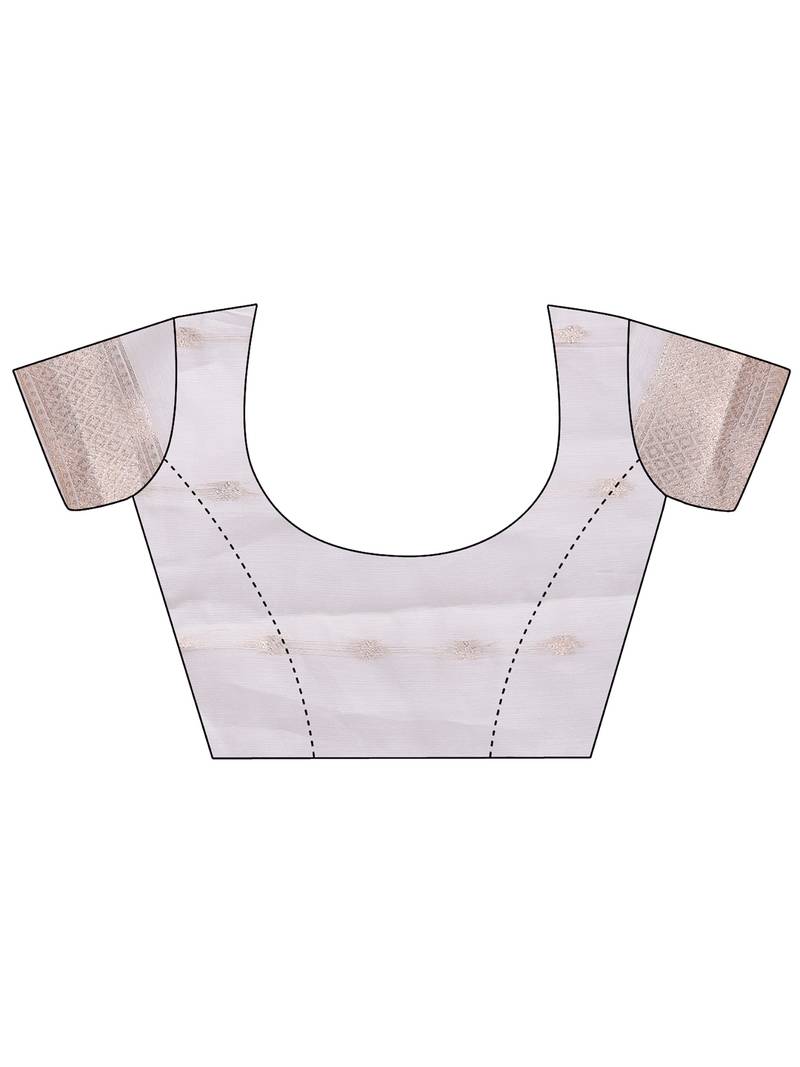 white & purple color cotton zari woven saree with blouse