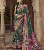 bottle green floral zaal print patola saree