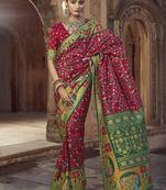 maroon floral zaal print patola saree