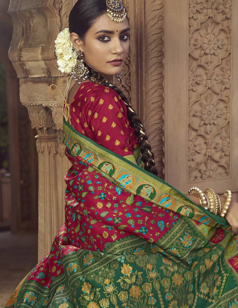 maroon floral zaal print patola saree