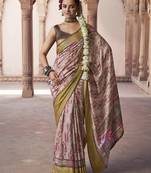 blush beige soft silk blend madhubani digital printed saree