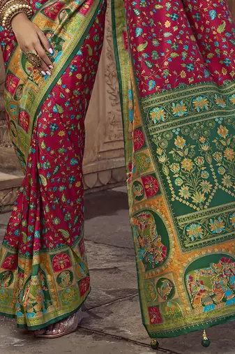 maroon floral zaal print patola saree