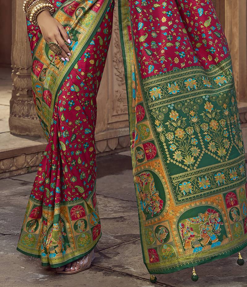 maroon floral zaal print patola saree