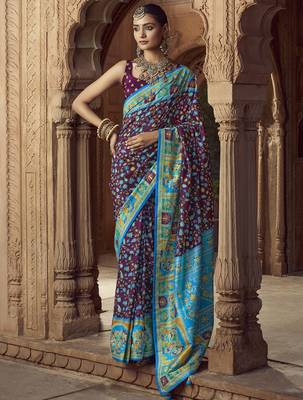 wine floral zaal print patola saree 1