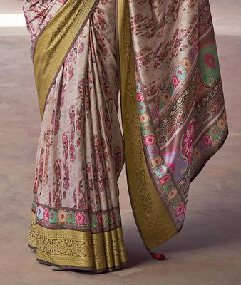 blush beige soft silk blend madhubani digital printed saree 4
