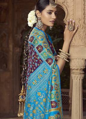 wine floral zaal print patola saree 2