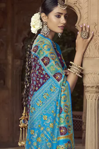 wine floral zaal print patola saree