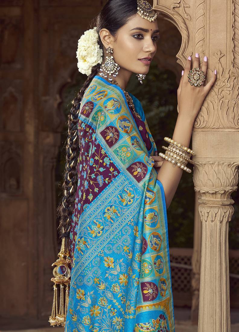 wine floral zaal print patola saree