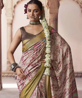 blush beige soft silk blend madhubani digital printed saree 5