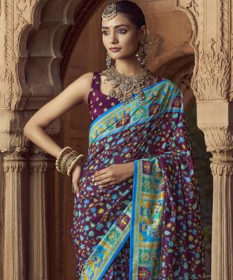 wine floral zaal print patola saree 3