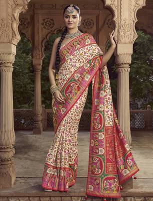 cream floral zaal print patola saree 1