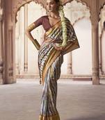 off white  soft silk blend madhubani digital printed saree