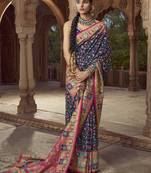 navy blue floral zaal print patola saree