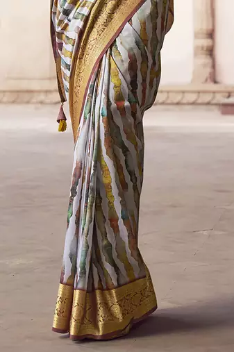 off white  soft silk blend madhubani digital printed saree