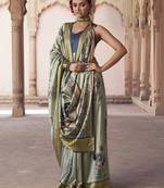 sage green   soft silk blend madhubani digital printed saree