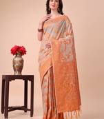 orange color cotton woven design saree with blouse