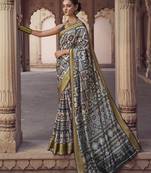grey soft silk blend madhubani digital printed saree