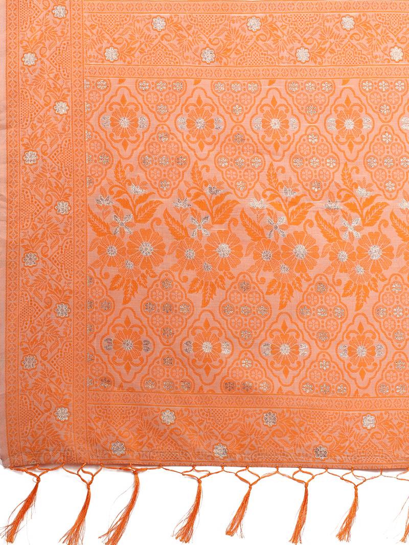 orange color cotton woven design saree with blouse
