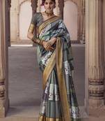 grey soft silk blend madhubani digital printed saree
