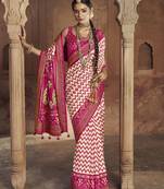 cream soft silk blend ikkat printed patola saree