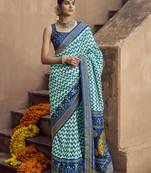 turquoise soft silk blend ikkat printed patola saree