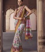 off white  soft silk blend madhubani digital printed saree