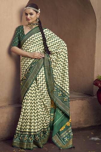 cream soft silk blend ikkat printed patola saree