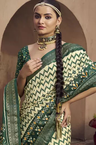 cream soft silk blend ikkat printed patola saree