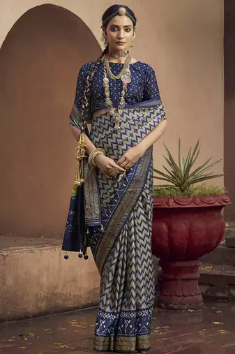 grey soft silk blend ikkat printed patola saree