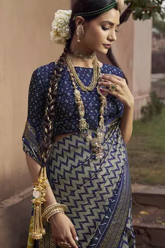 grey soft silk blend ikkat printed patola saree