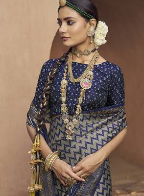 grey soft silk blend ikkat printed patola saree 3