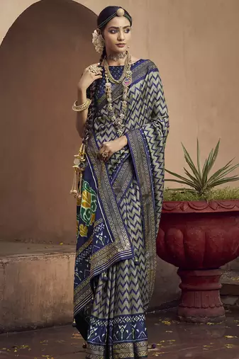 grey soft silk blend ikkat printed patola saree