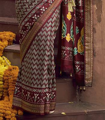 grey soft silk blend ikkat printed patola saree 4