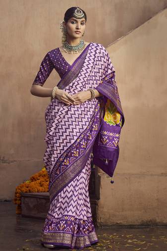 lavender soft silk blend ikkat printed patola saree