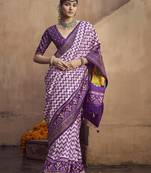 lavender soft silk blend ikkat printed patola saree