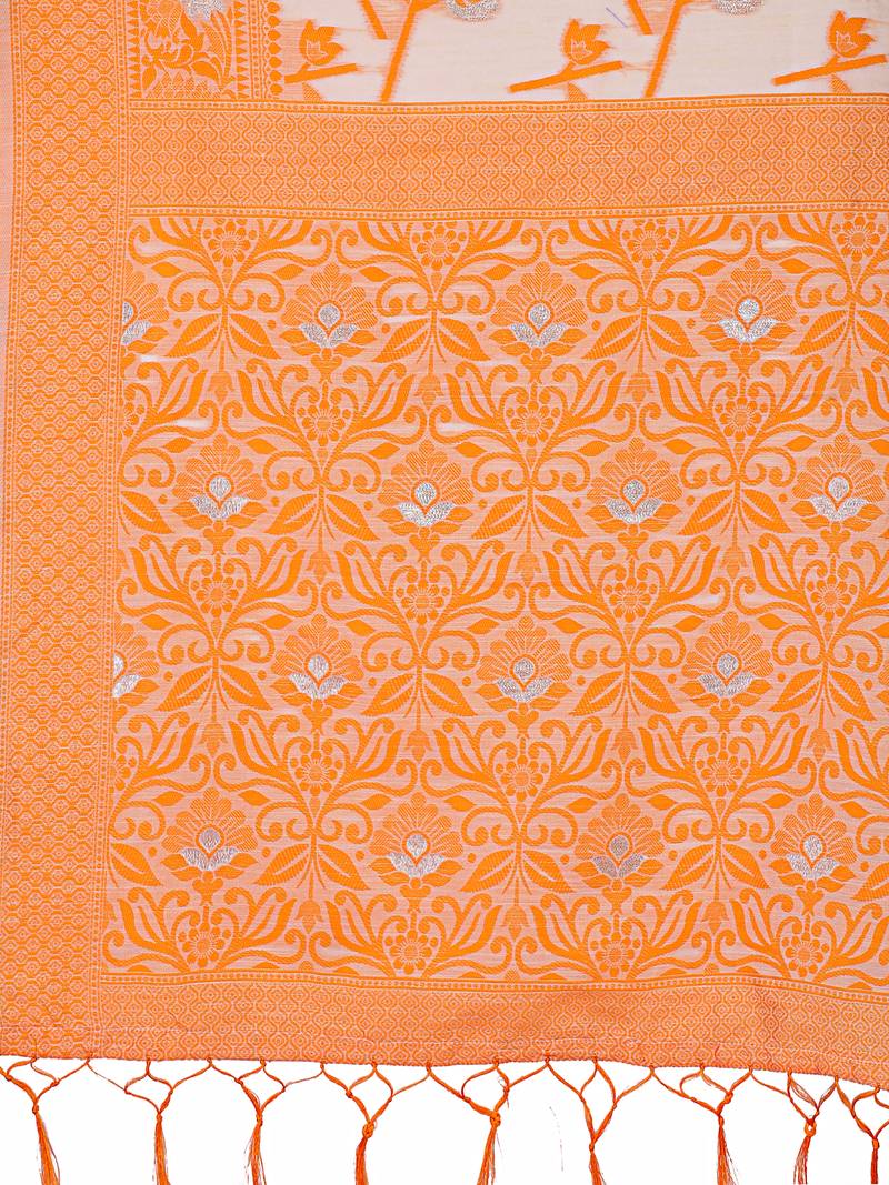 orange color linen cotton woven saree with blouse
