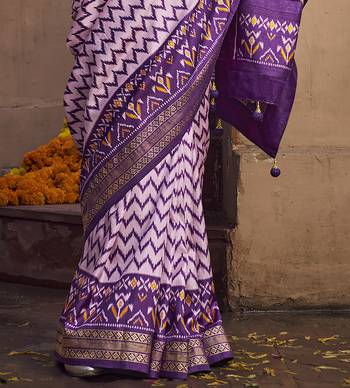 lavender soft silk blend ikkat printed patola saree 4