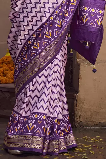 lavender soft silk blend ikkat printed patola saree